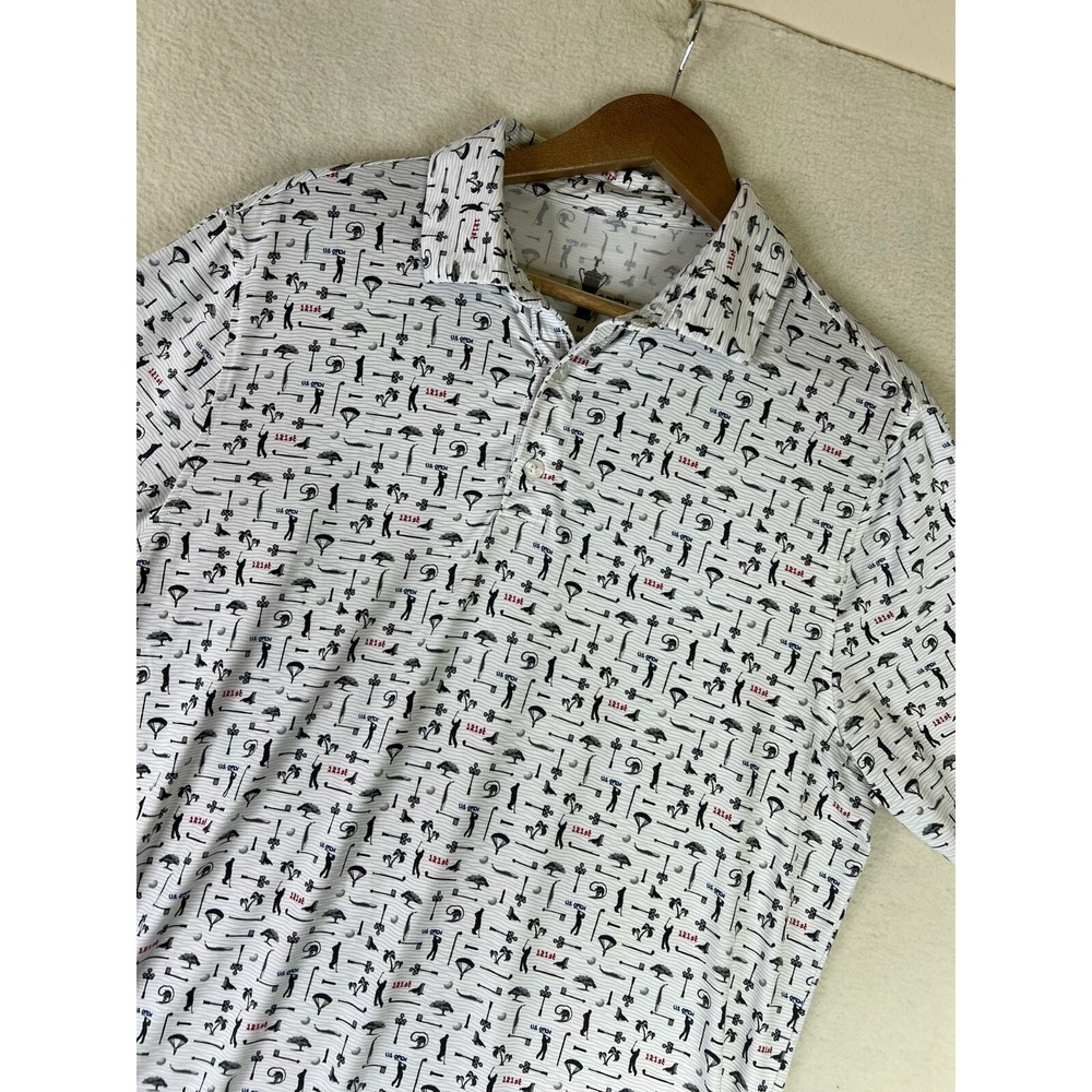 U.S. Open Polo Shirt Men's Medium White Golf Short Sleeve Performance Stretch
